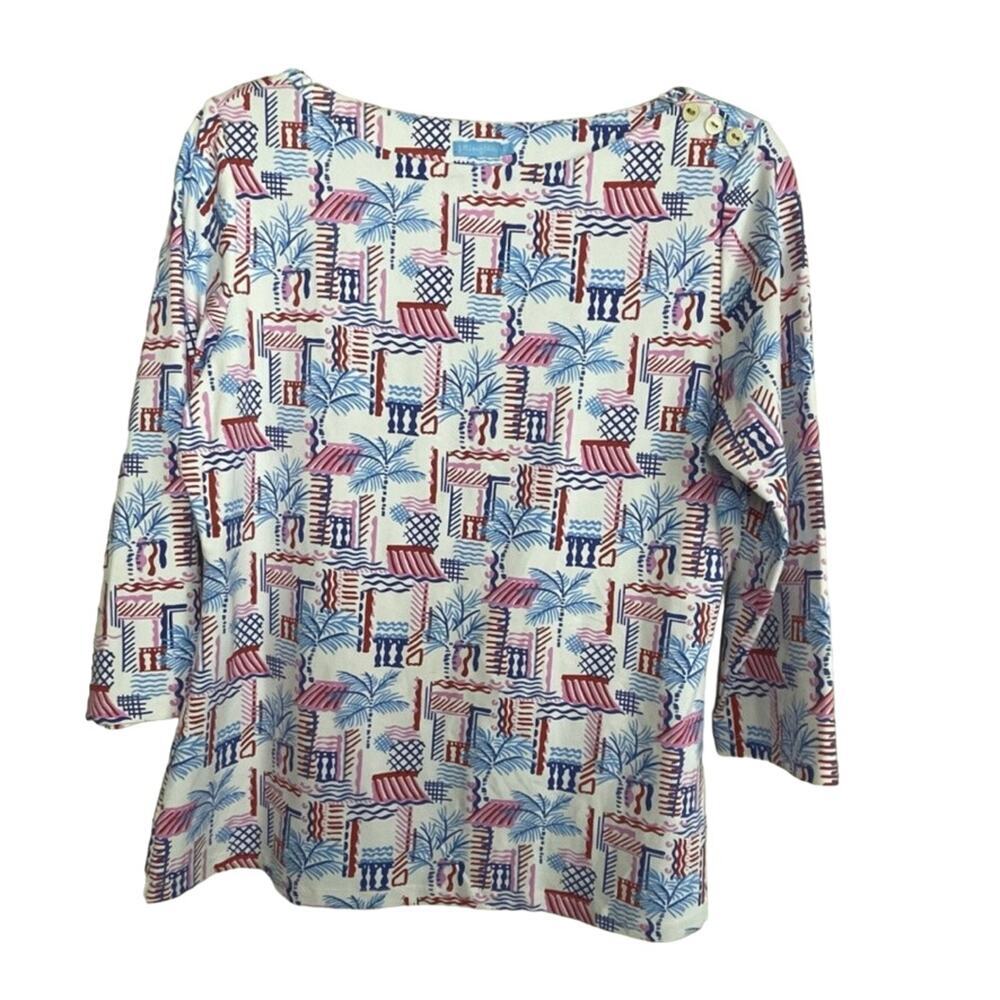 J McLaughlin Boat Neck Top L Preppy Coastal Classic Catalina Cloth‎ Resort Chic